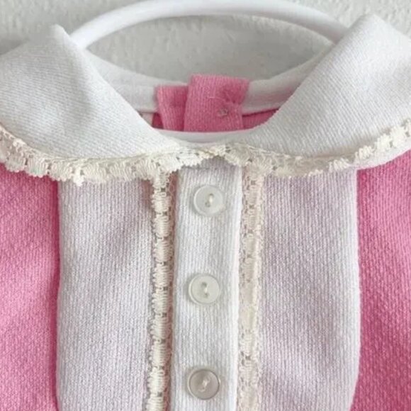 Baby Pink Dress Sz 12mo Lace Peter Pan Collar Embroidered Animal Mid Mod - Picture 3 of 10